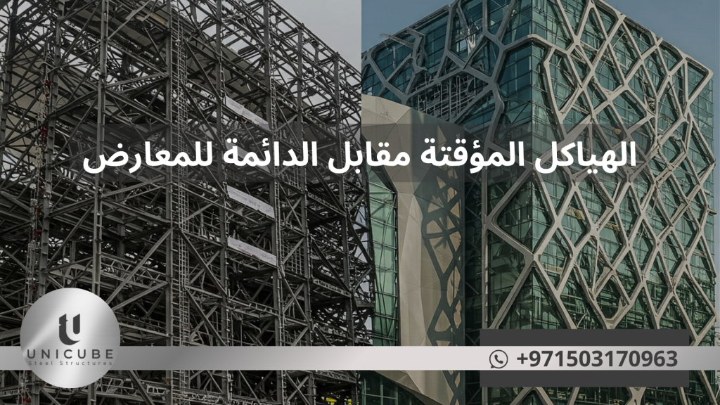 "دراسة تحليلية شاملة تقارن بين الهياكل المعدنية المؤقتة والدائمة للمعارض، تستعرض المميزات والعيوب والمجالات المثلى للاستخدام، مع تحليل اقتصادي وتقني مفصل يساعد المخططين والمصممين والمستثمرين في اتخاذ القرار الأمثل لمشاريع المعارض المختلفة. يتضمن المقال حالات دراسية واتجاهات حديثة في تصميم وتنفيذ الهياكل المعدنية للمعارض."